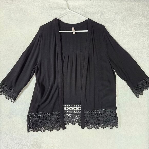Xhilaration Black Lace Trim Open Front Cardigan – Size Large - Picture 2 of 15